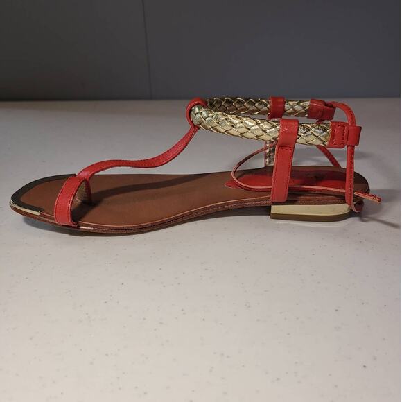 Isola Coral Orange Cleopatra Gold Braided Tie Back Thong Sandals Women's 6 - Picture 4 of 10